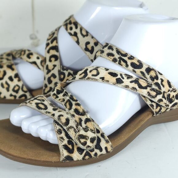 Taos Women’s Double U US9 Leather Calf Hair Cheetah Flat Thong Sandals Shoes - Picture 12 of 16